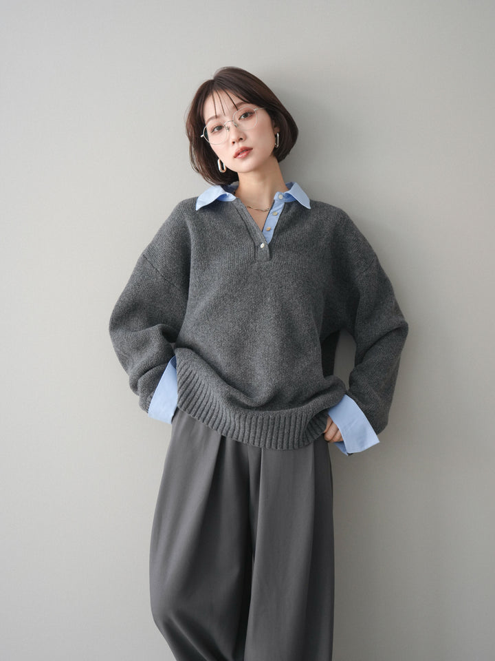[予約]シャツドッキングオーバーニットプルオーバー/charcoalsax