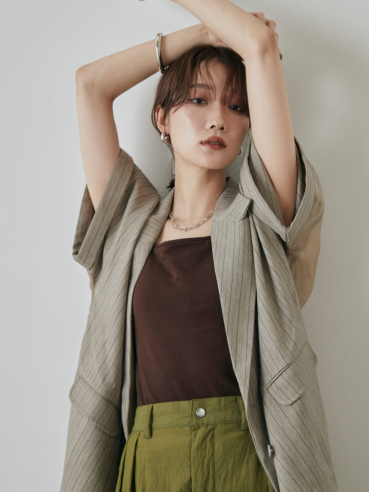 [予約]バックオーガンジーヘリンボーンストライプハーフジャケット/グレージュ