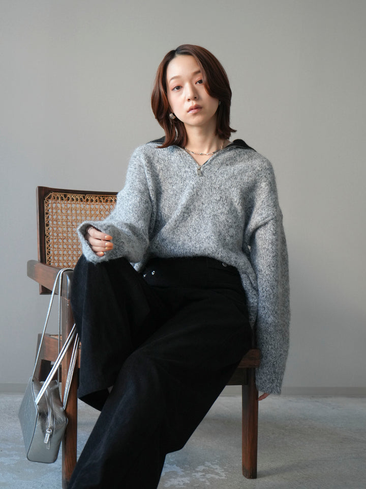 [予約]バイカラージップニットプルオーバー/gray