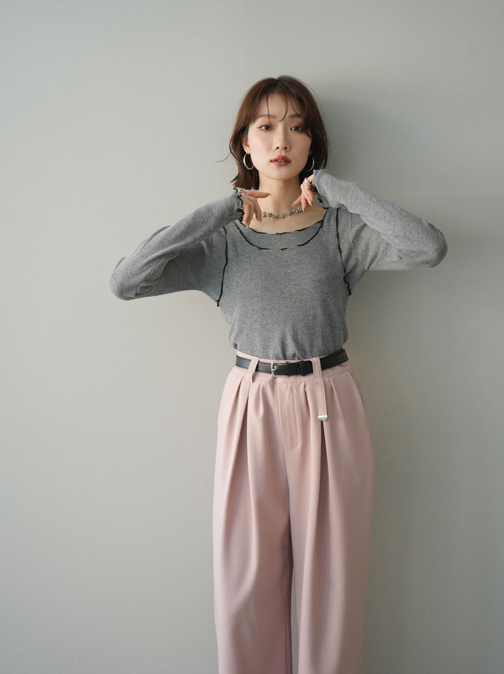 [SET]バイカラーメローアンサンブルシアーニットトップス+バイカラーメローアンサンブルシアーニットトップス(2set)