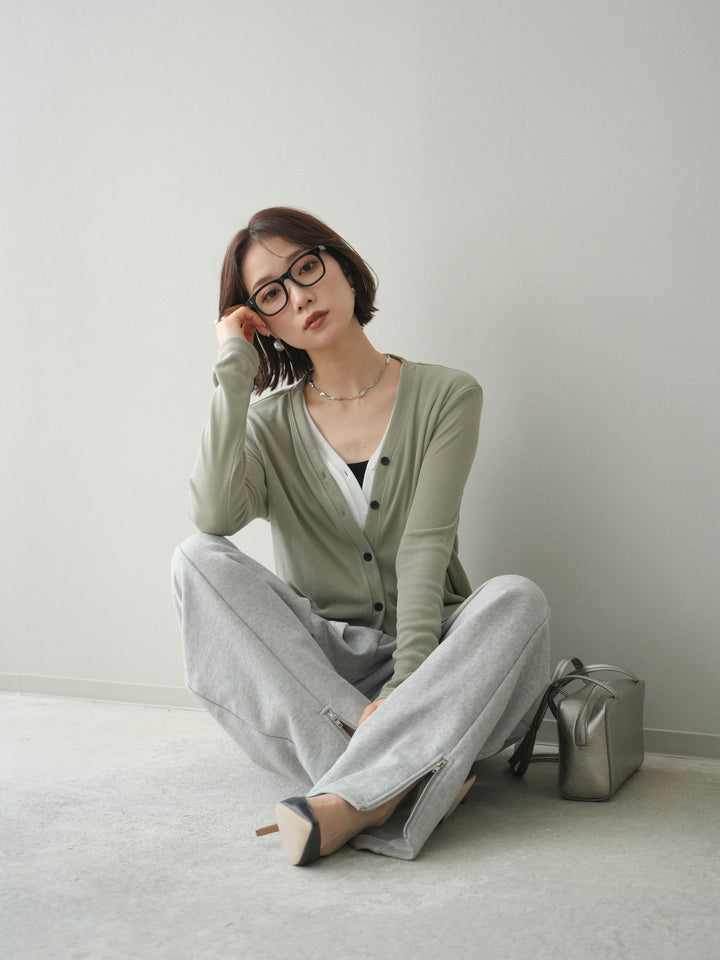 [予約]配色レイヤードカットリブカーディガン/lightgreen