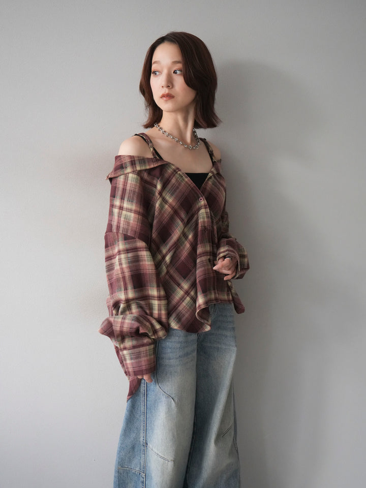 [予約]マルチウェイチェックシャツ/bordeauxbeige