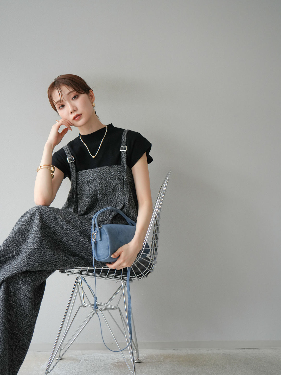 [予約]プチネックフレンチニットトップス/ブラック