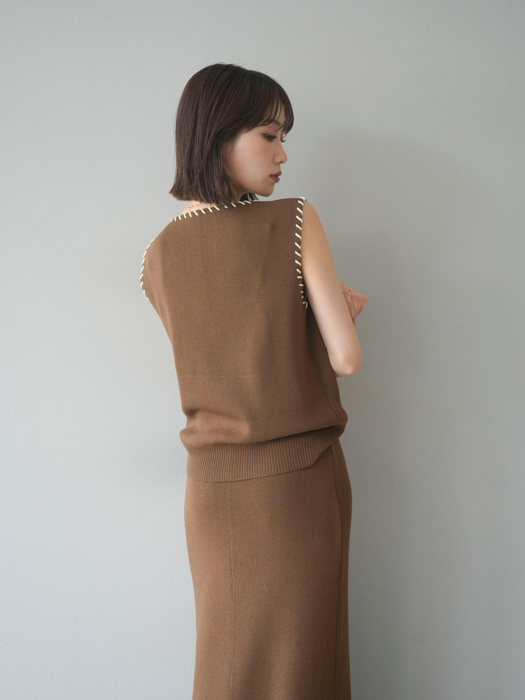 [SET] 亞麻手織套頭衫 + 亞麻手織緊身裙 (2 件套)