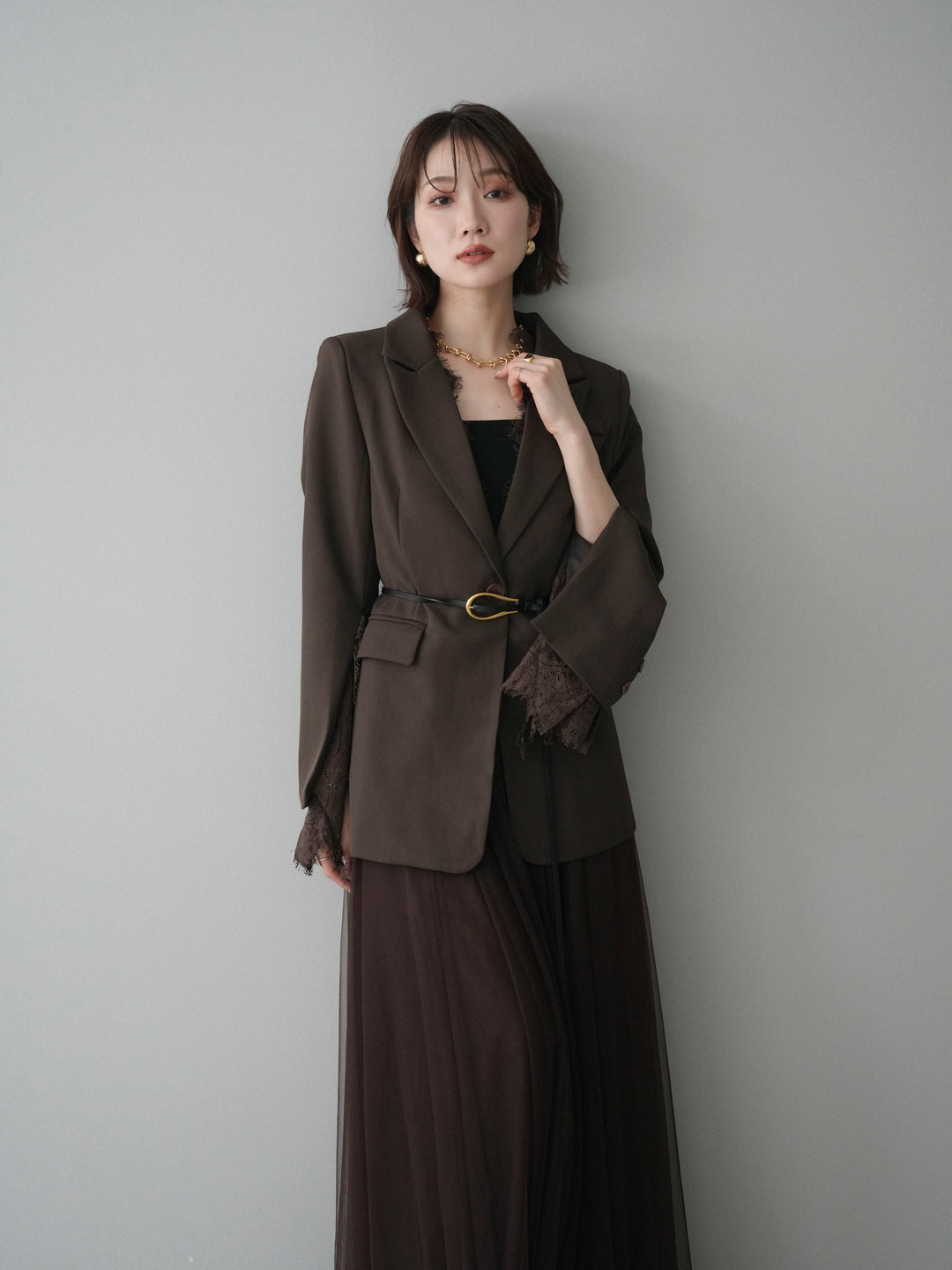 [SET]レースレイヤードスリットジャケット+選べるアクセセット(2set)