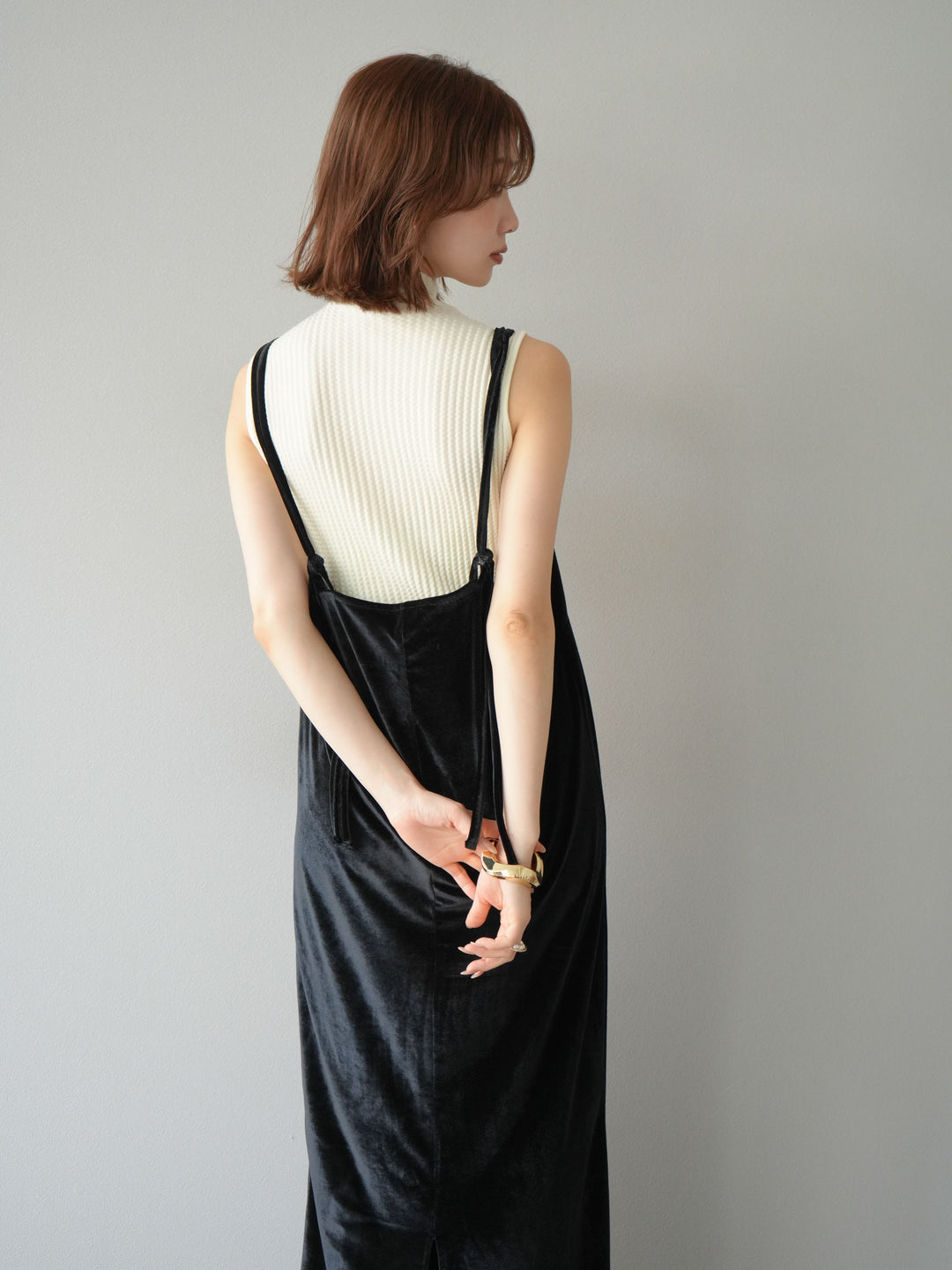 [予約]ベロアビスチェキャミワンピース/ブラック