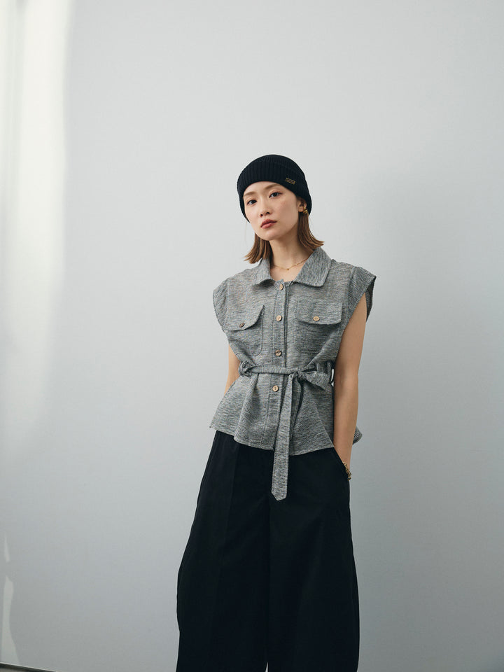 [予約]ミックスヤーンメッシュブラウス/ブラック