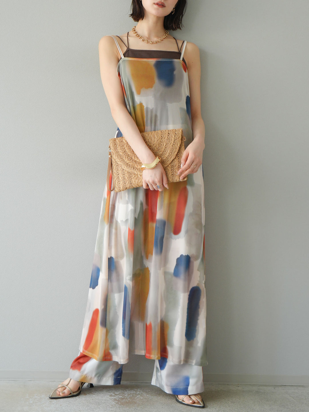 [予約]水彩アートシアーキャミワンピース/オフホワイト