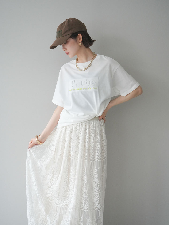 [SET]エンボスロゴTEE+裏プリーツ総レースロングスカート(2set)