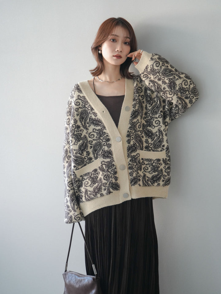 [予約]ペイズリー柄ニットカーディガン/brown