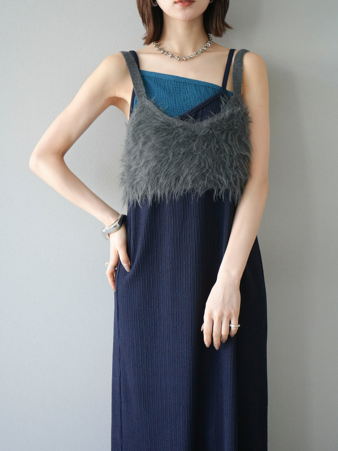 [予約]シャギーニットビスチェ/チャコール