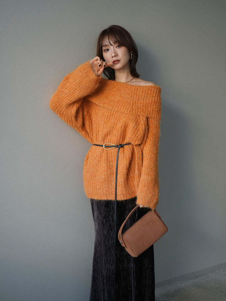 [予約]オフショルミックスニットプルオーバー/orange
