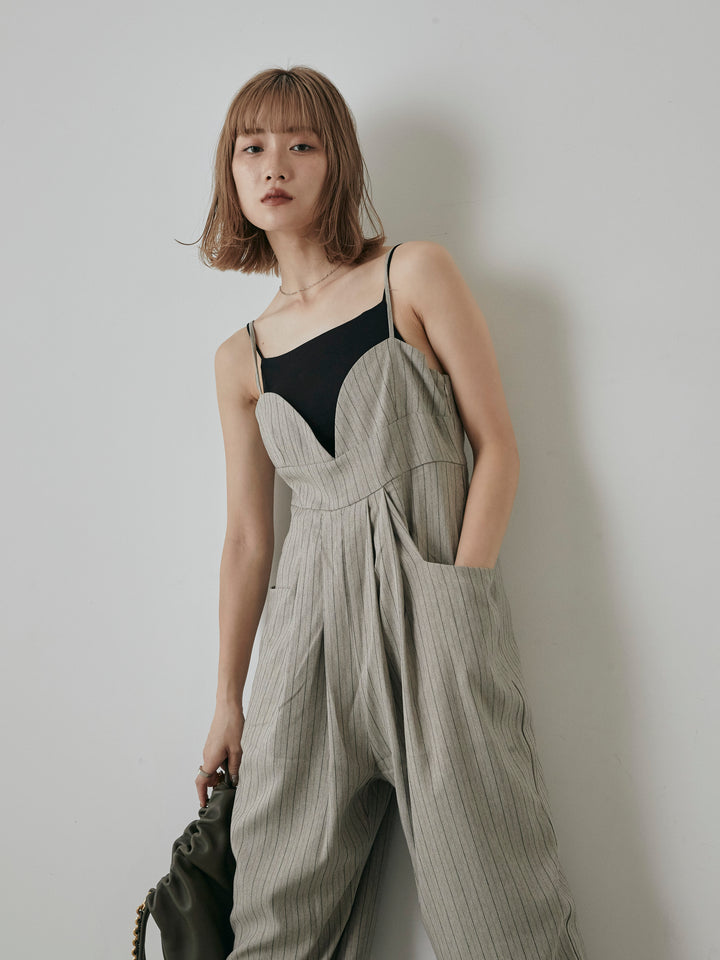 【預購】人字紋條紋工裝褲/米白色