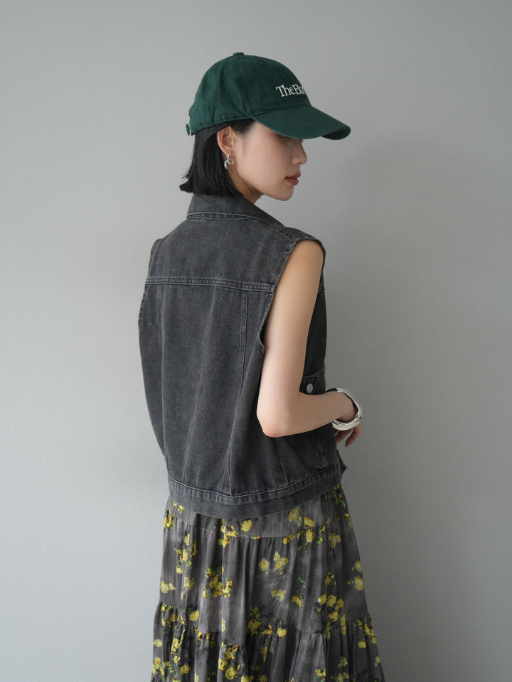 【預購】口袋設計牛仔無袖外套/黑色