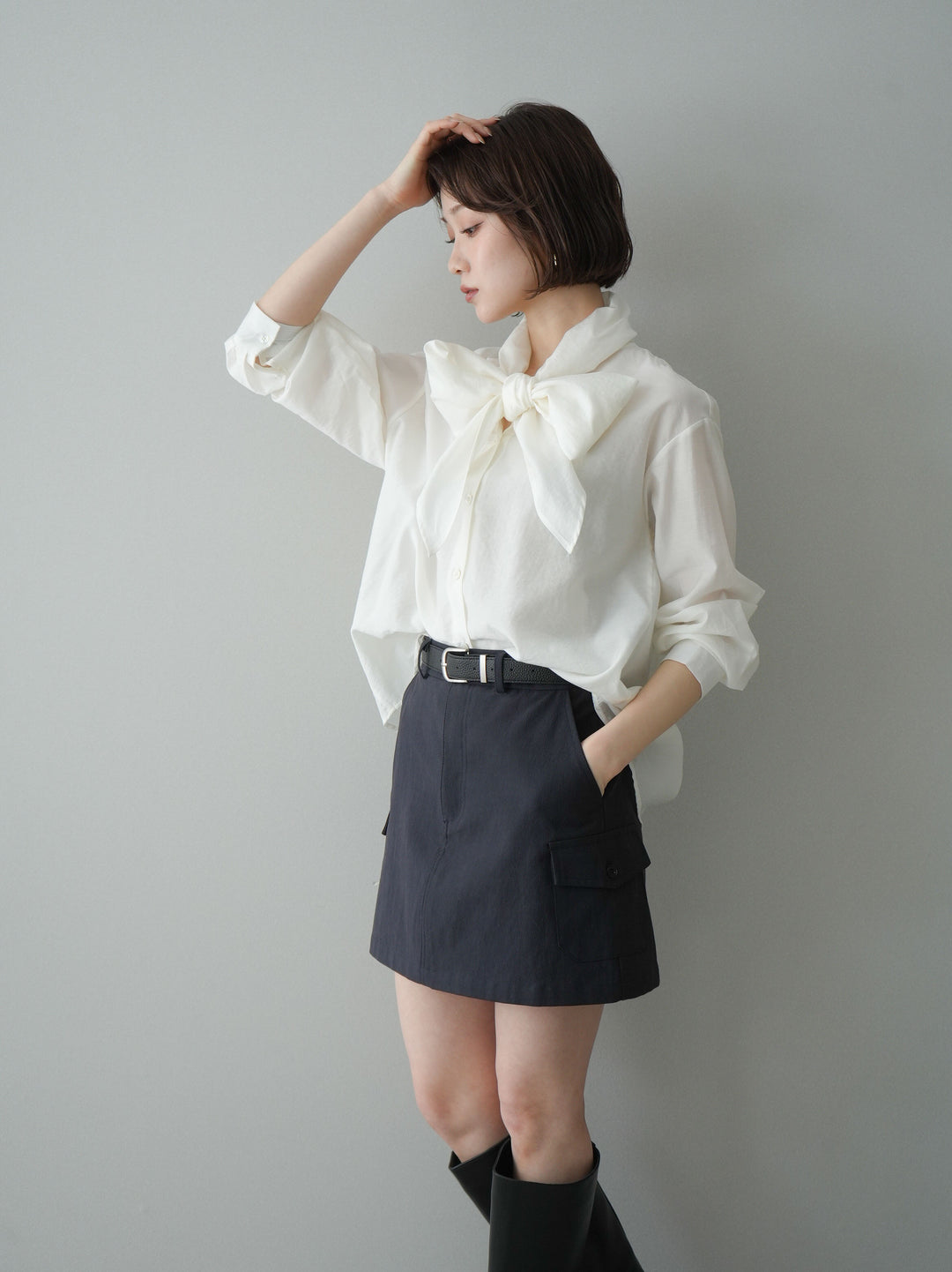 [SET]シアーボウタイブラウス+シアーボウタイブラウス(2set)