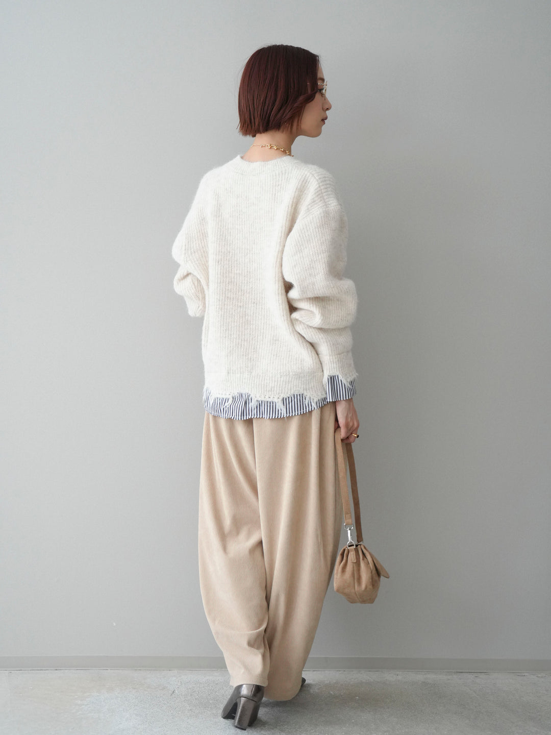 [予約]コーデュロイサイドタックコクーンパンツ/beige