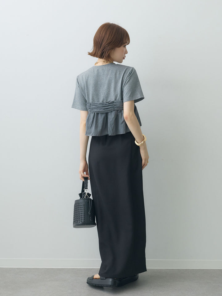 [SET]ナイロンドッキングツイストTEE +クレープデシンフラップ付きストレートスカート(2set)