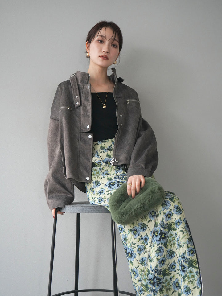 [予約]スエードジップデザインブルゾン/gray