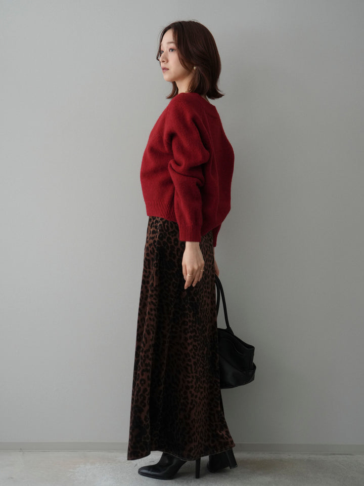 [SET]BIGボタンニットカーディガン+レオパードベロアナロースカート(2set)