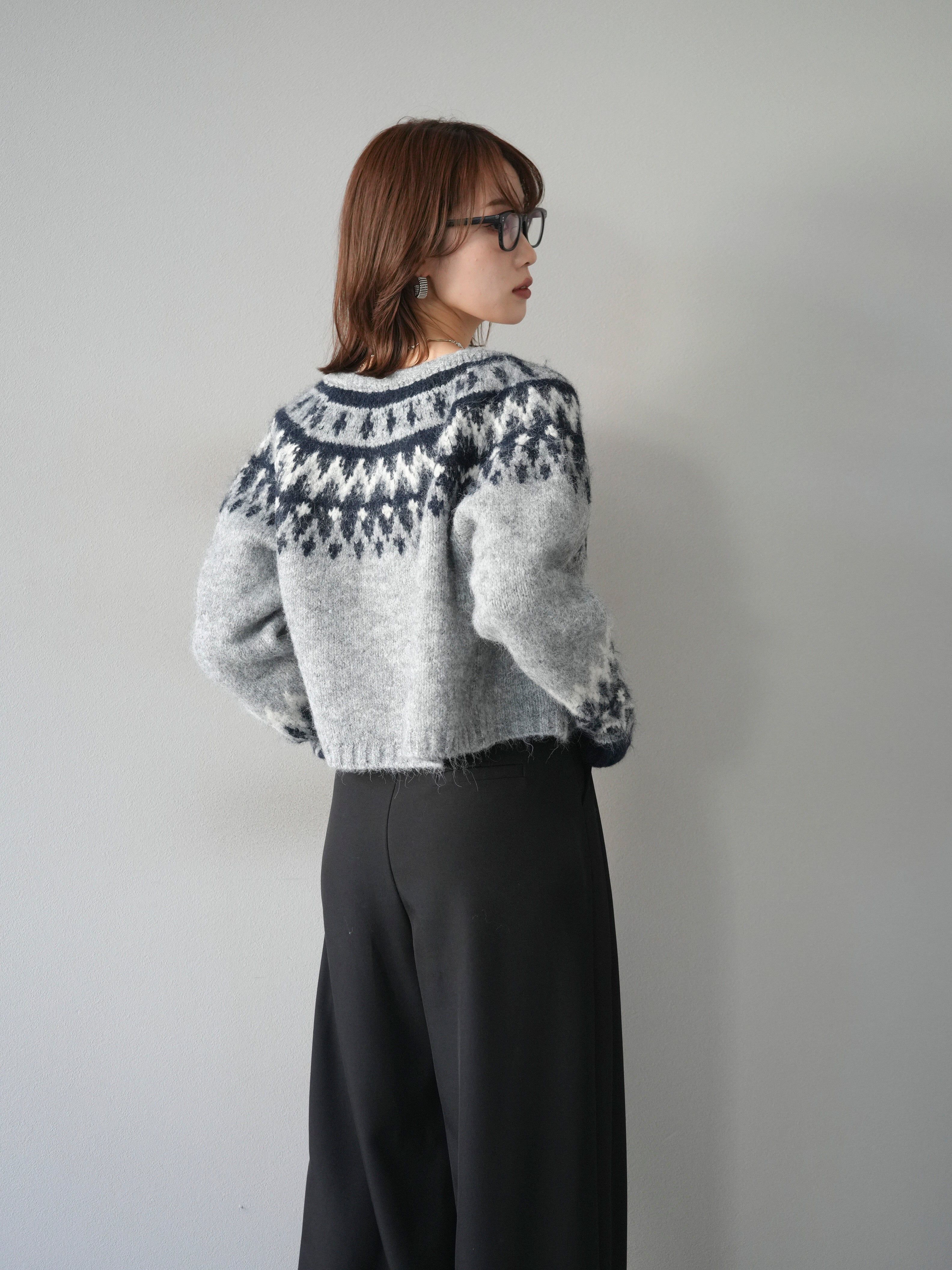 求心カーディガン　グレー 予約]求心柄クロップドニットカーディガン/gray – Lumier