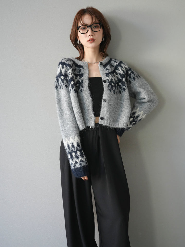 [予約]求心柄クロップドニットカーディガン/gray