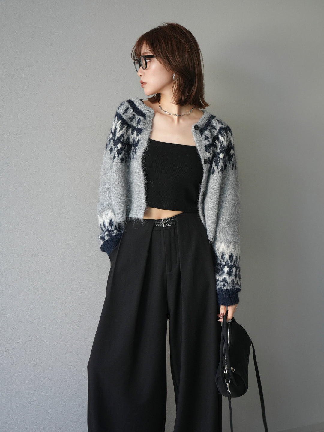 [SET]求心柄クロップドニットカーディガン+選べるアクセセット(2set)