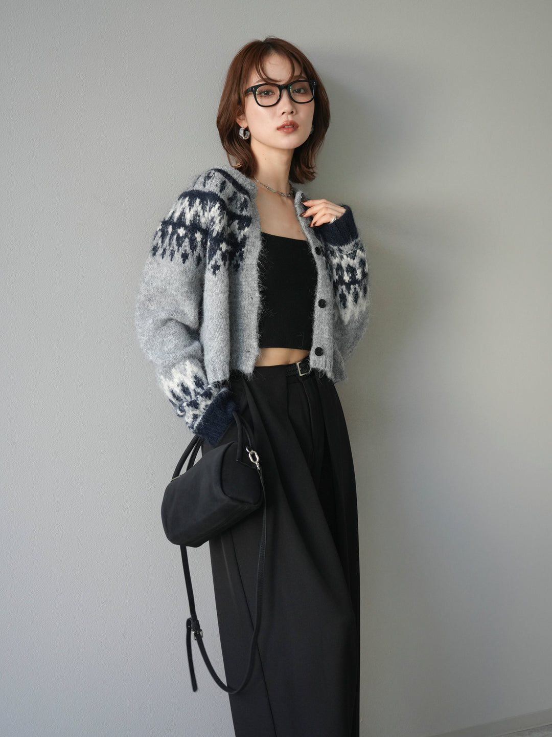 [SET]求心柄クロップドニットカーディガン+求心柄クロップドニットカーディガン(2set)