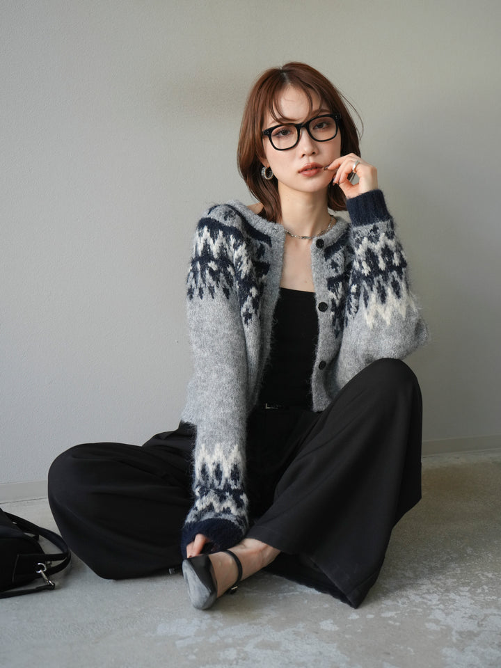 [SET]求心柄クロップドニットカーディガン+求心柄クロップドニットカーディガン(2set)