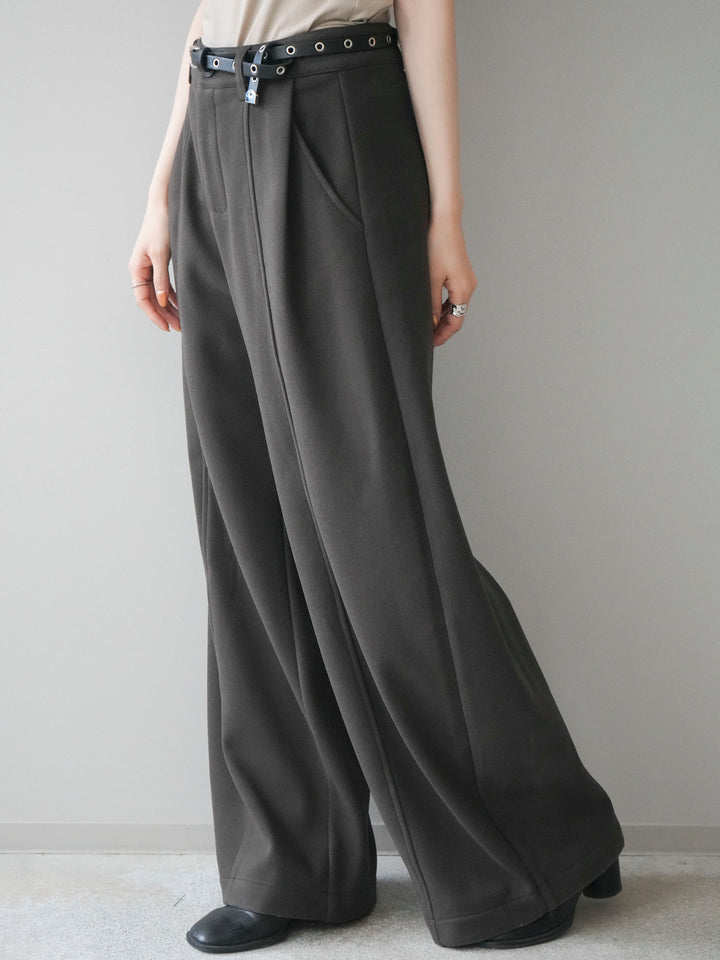 [予約]ベルト付き裏起毛ワイドパンツ/ brown