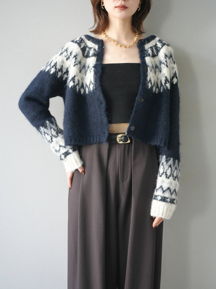 [SET]求心柄クロップドニットカーディガン+求心柄クロップドニットカーディガン(2set)