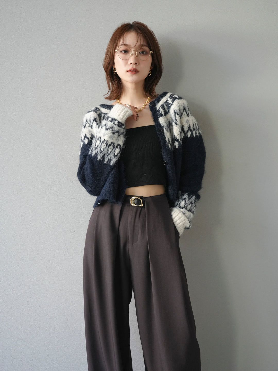 [SET]求心柄クロップドニットカーディガン+求心柄クロップドニットカーディガン(2set)