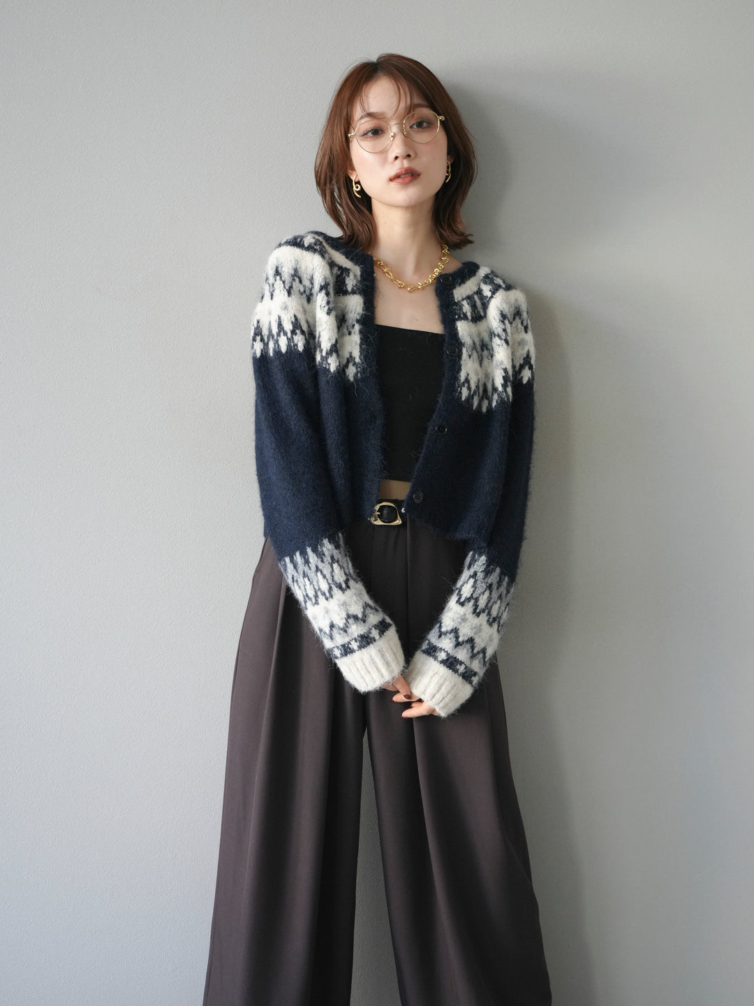 [SET]求心柄クロップドニットカーディガン+求心柄クロップドニットカーディガン(2set)