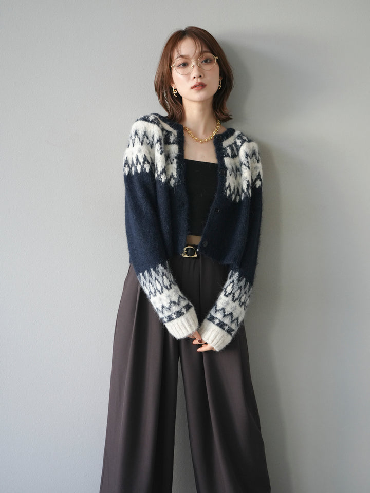 [SET]求心柄クロップドニットカーディガン+求心柄クロップドニットカーディガン(2set)