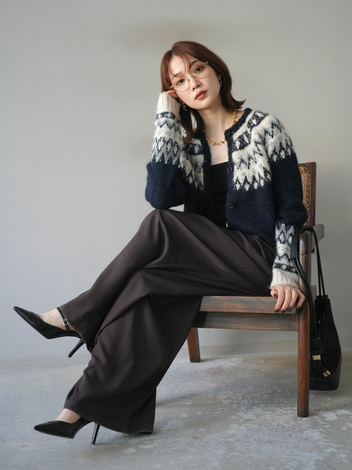 [予約]求心柄クロップドニットカーディガン/navy