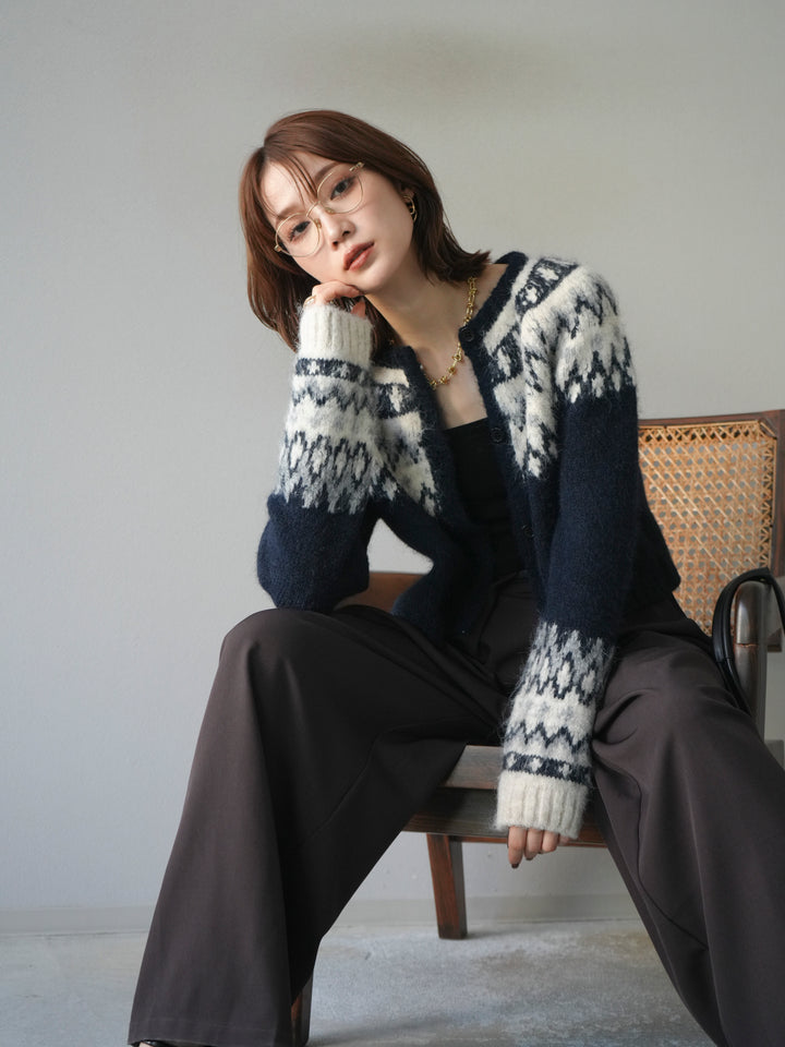 [SET]求心柄クロップドニットカーディガン+求心柄クロップドニットカーディガン(2set)