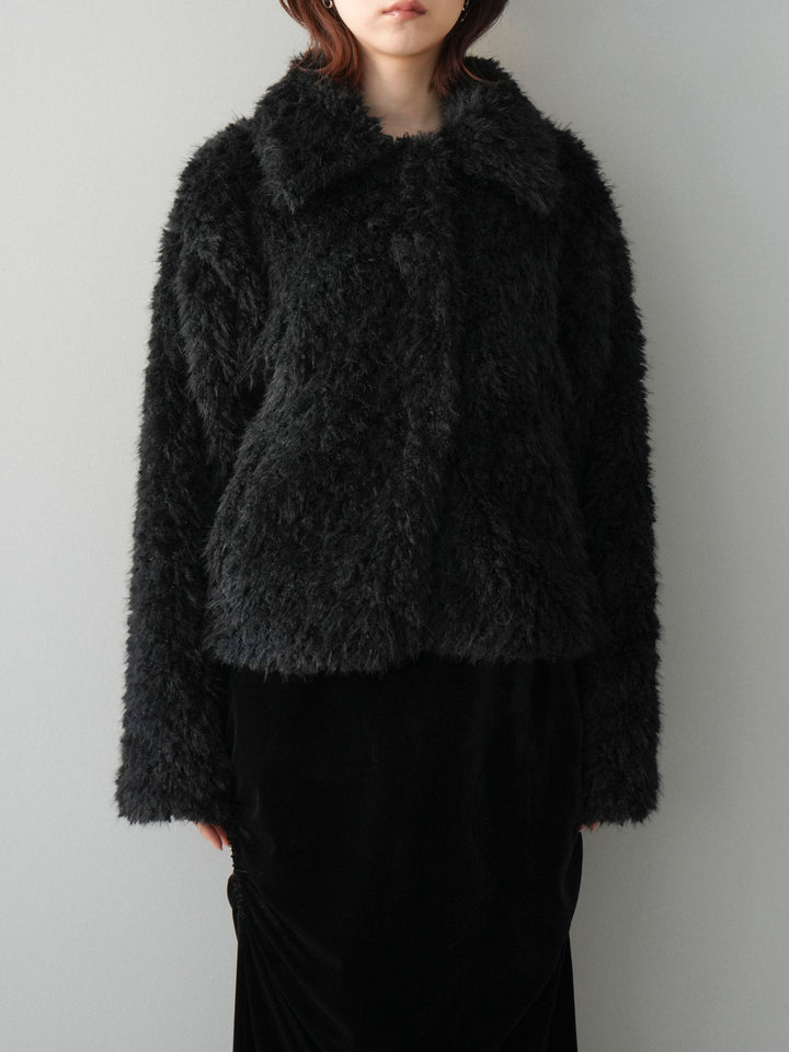 [予約]フェイクファー襟付きショートブルゾン/black