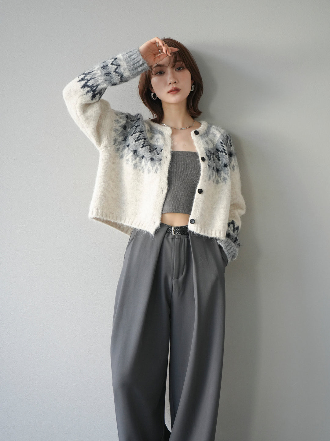 [SET]求心柄クロップドニットカーディガン+求心柄クロップドニットカーディガン(2set)