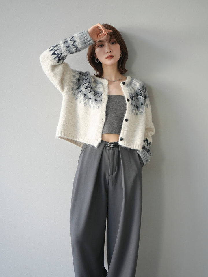 [予約]求心柄クロップドニットカーディガン/ivory