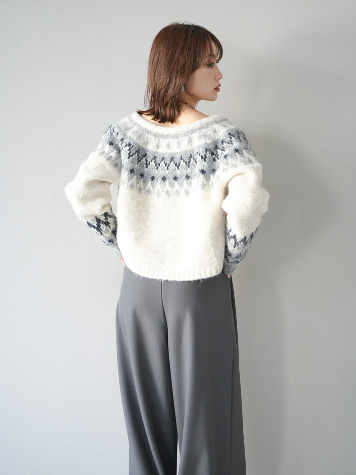 [予約]求心柄クロップドニットカーディガン/ivory