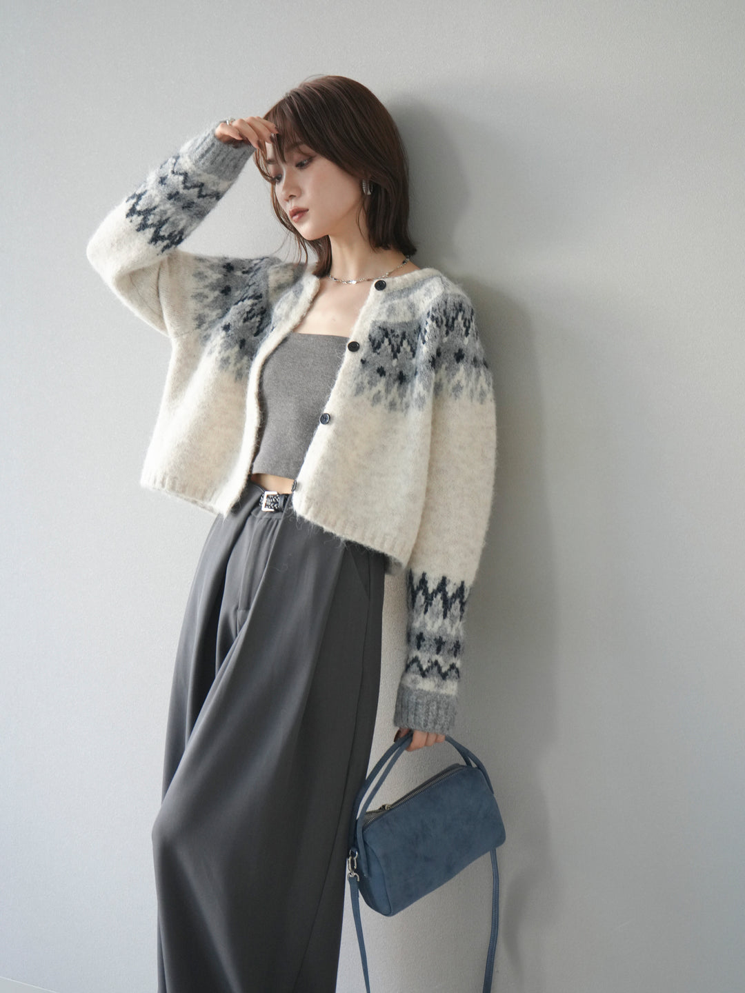 [予約]求心柄クロップドニットカーディガン/ivory