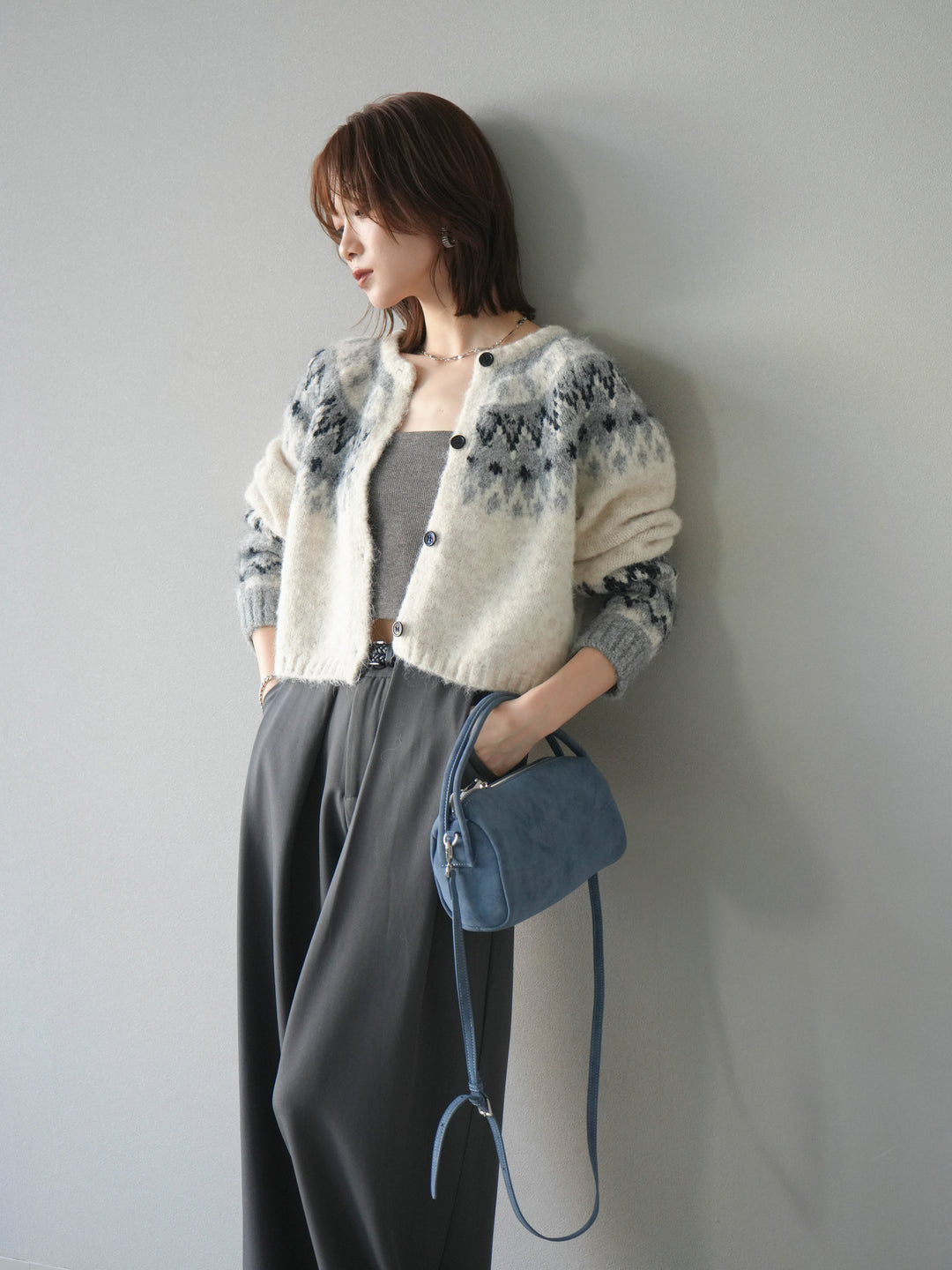 [予約]求心柄クロップドニットカーディガン/ivory