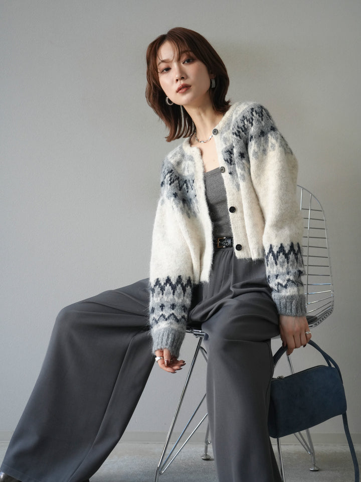 [予約]求心柄クロップドニットカーディガン/ivory