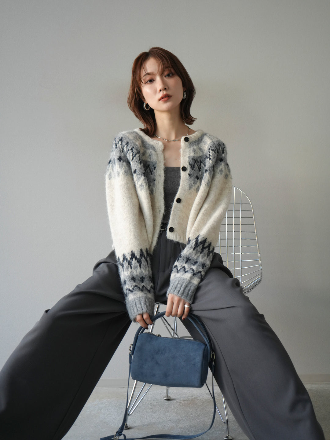 [予約]求心柄クロップドニットカーディガン/ivory