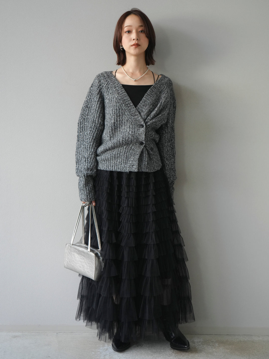 [予約]2WAYボタンニットカーディガン/gray