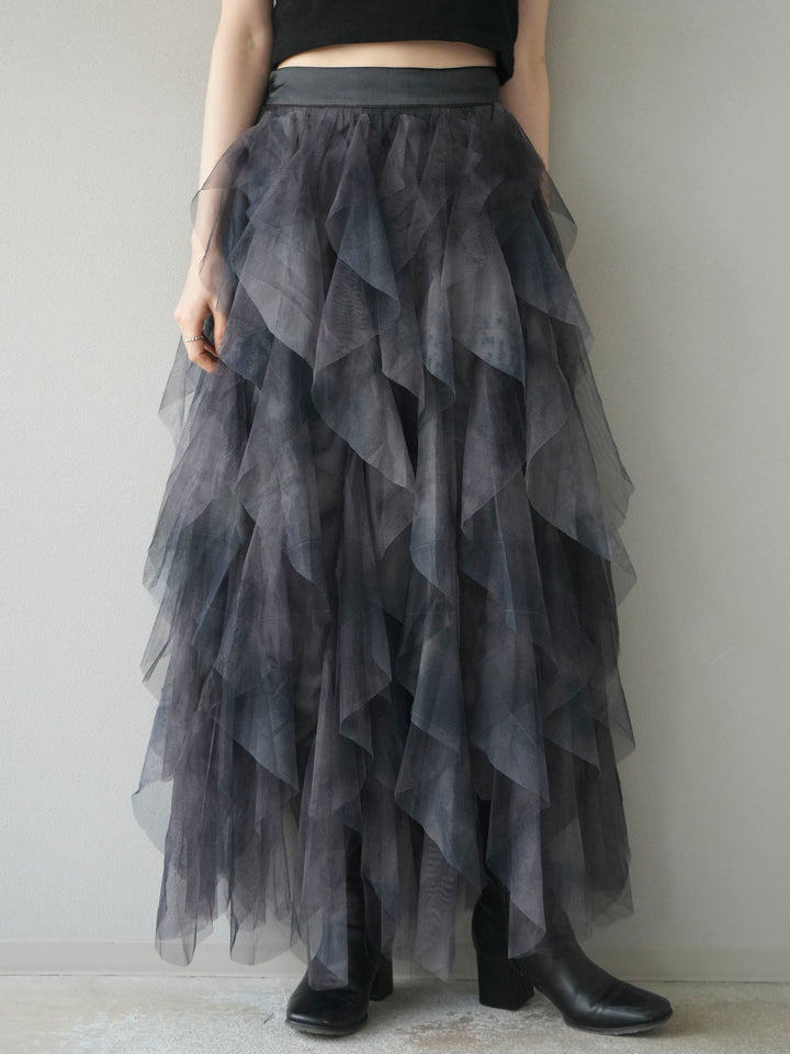 [予約]ニュアンス柄フリルチュールスカート/navy　　