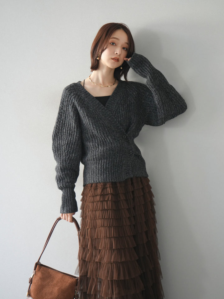 [予約]2WAYボタンニットカーディガン/charcoal