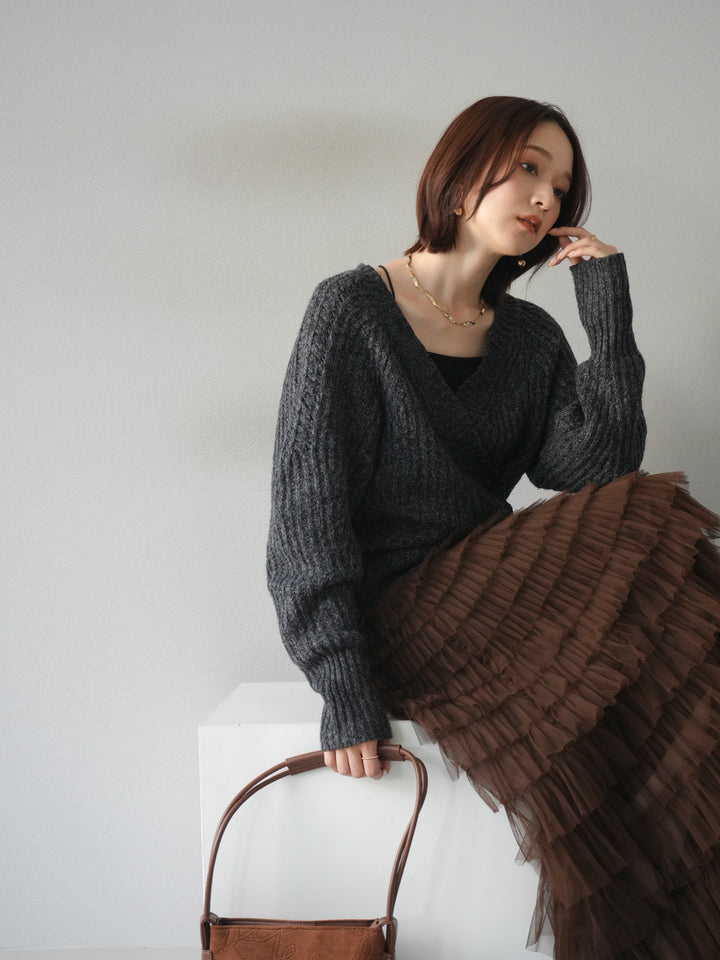 [予約]2WAYボタンニットカーディガン/charcoal