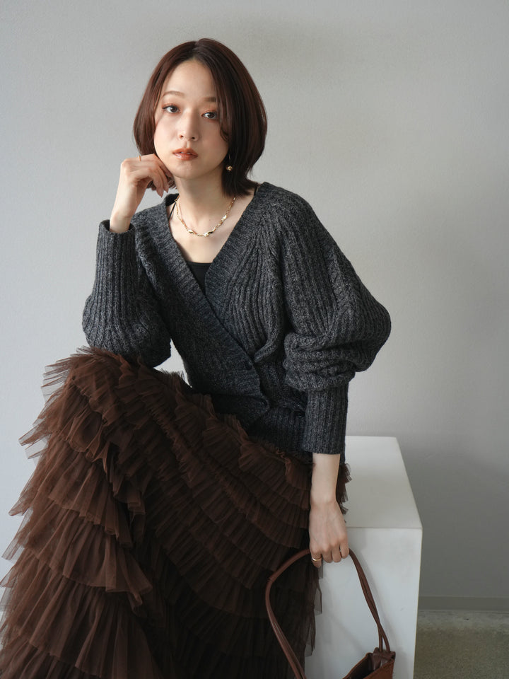 [予約]2WAYボタンニットカーディガン/charcoal