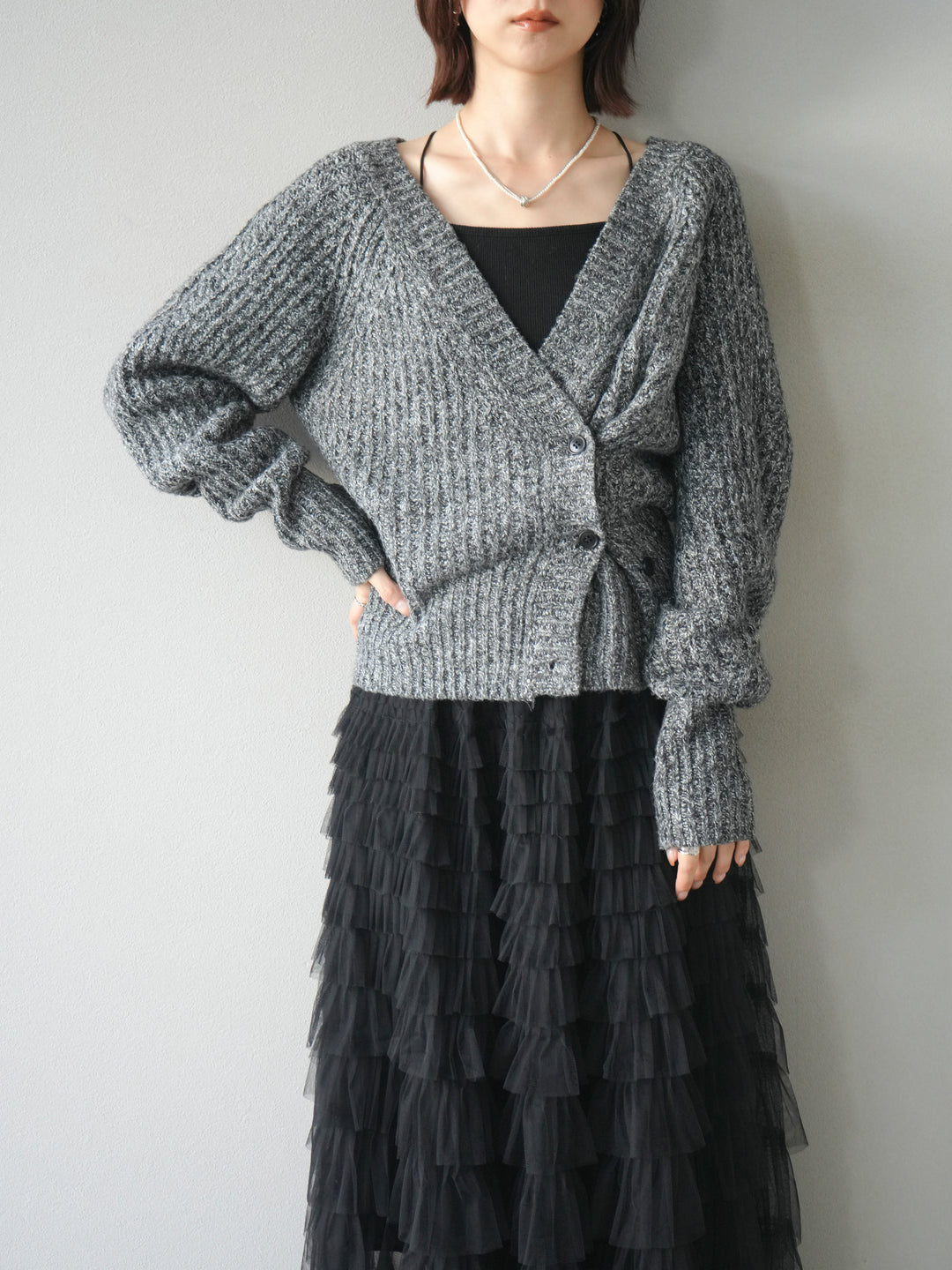 [予約]2WAYボタンニットカーディガン/gray