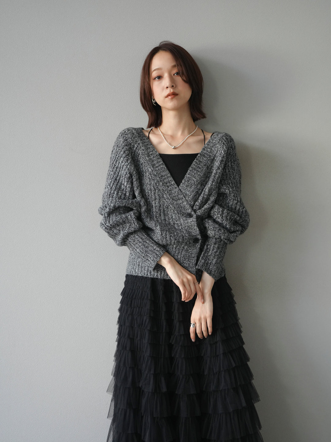 [予約]2WAYボタンニットカーディガン/gray